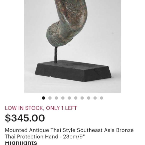 19th early 20th C. Thai brass Buddha hand w/ chakra flower. - Picture 3 of 16